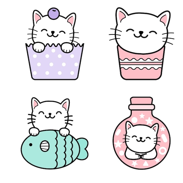 Vector adhesivo de gato lindo conjunto de vectores de gato