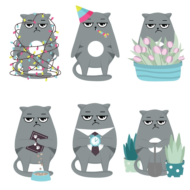 Vector adhesivo de gato lindo conjunto de vectores de gato