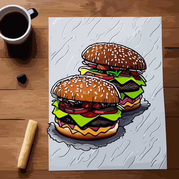 Adhesivo de hamburguesa y vector