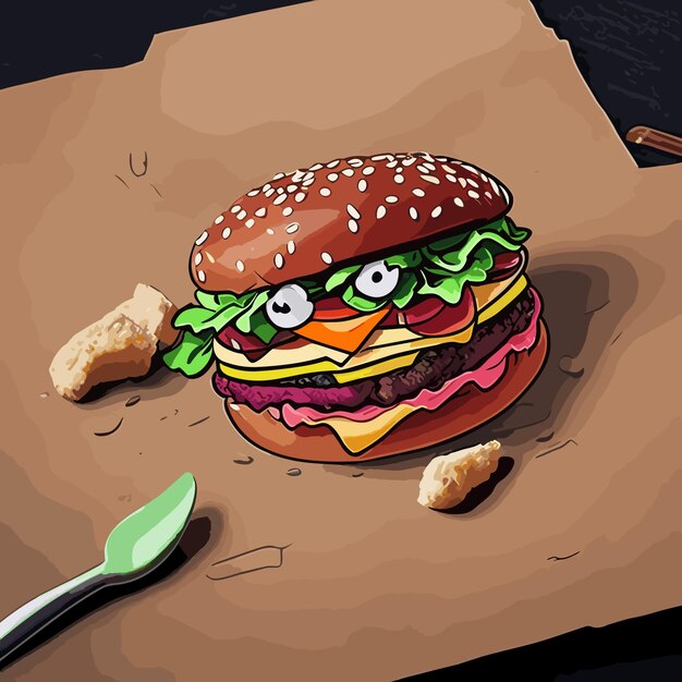 Adhesivo de hamburguesa y vector