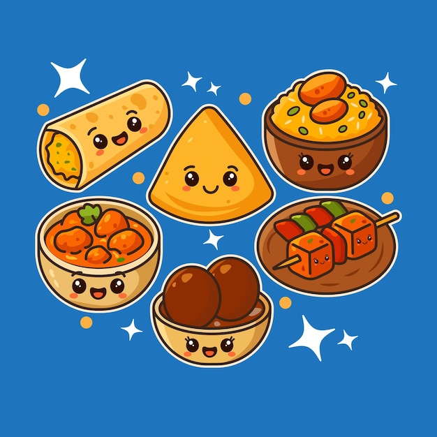 Adhesivo de ilustración de alimentos indios