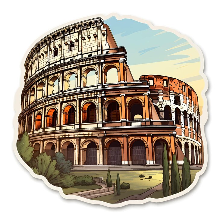 Vector adhesivo ilustrativo del coliseo sobre un fondo blanco