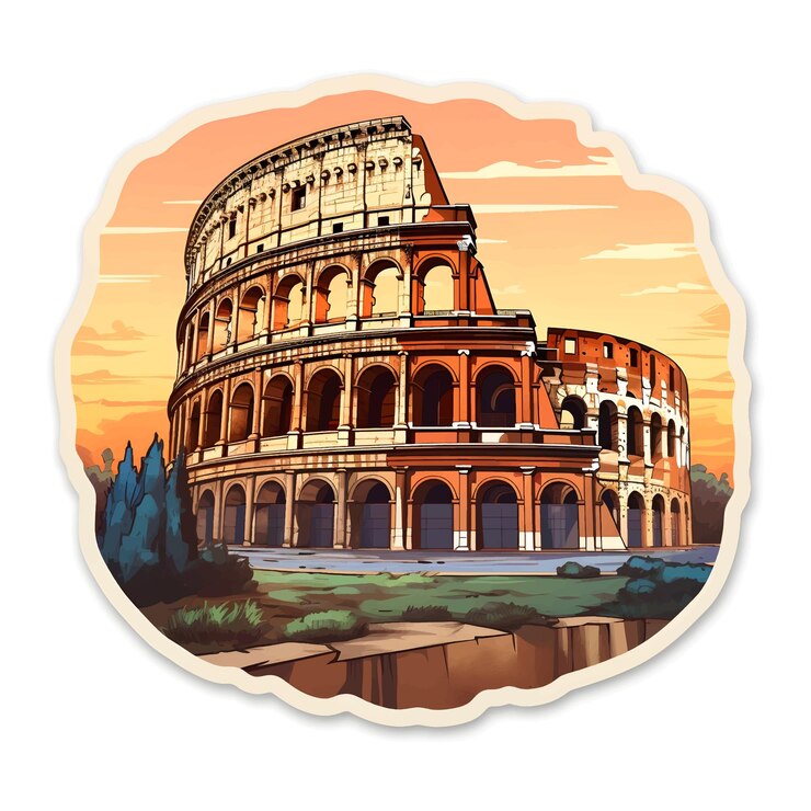 Vector adhesivo ilustrativo del coliseo sobre un fondo blanco