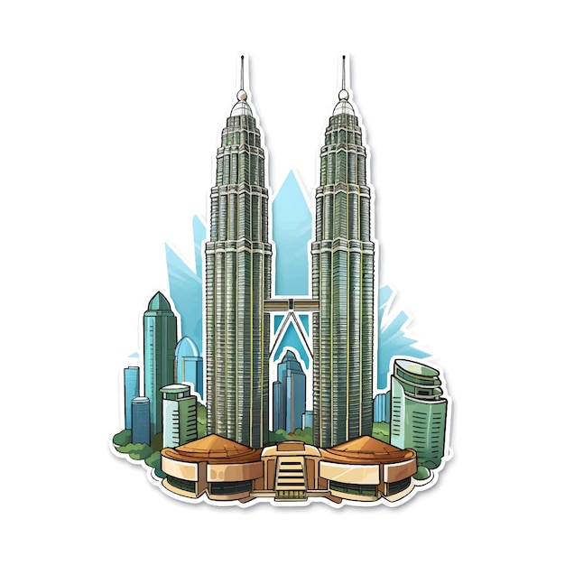 Vector adhesivo ilustrativo de las torres gemelas de petronas sobre un fondo blanco