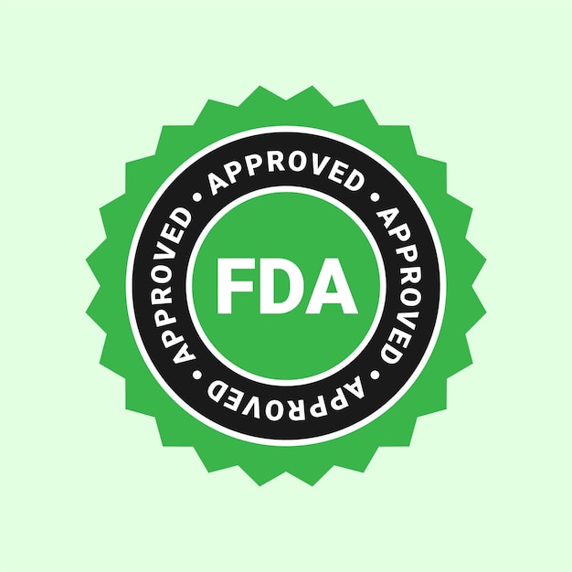 Adhesivo de insignia aprobado por la FDA en colores verde y negro con símbolo de marca de comprobación para la etiqueta de alimentos y medicamentos