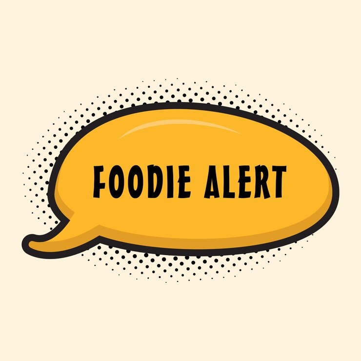 Vector adhesivo de mensajes de alerta de comida diseño de letras adhesivo mensaje tipográfico insignia de chat