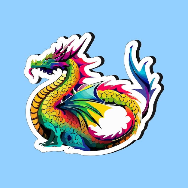 Adhesivo moderno de dibujos animados de mascota estilizada con personaje de dragón para imprimir