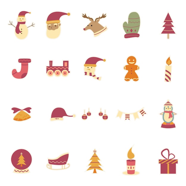Adhesivo navideño con diseño de elementos de color vintage fácil de editar EPS 10