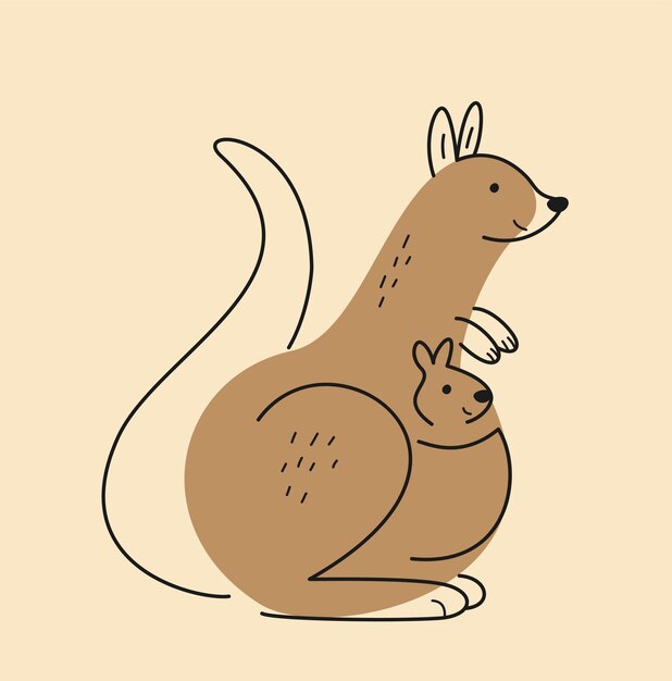 Vector adhesivo o icono de animal dibujado a mano con el adorable canguro australiano sonriendo salvajemente