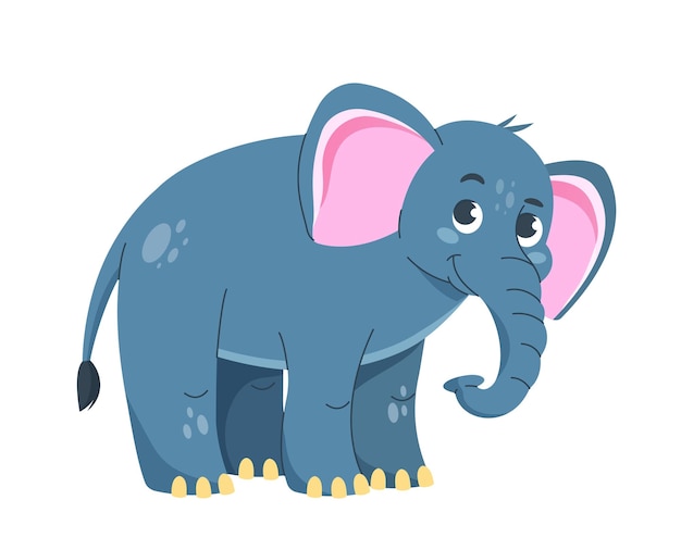 Adhesivo de personaje de elefante lindo Animal con orejas grandes y tronco Fauna y vida silvestre Adhesivo para redes sociales y mensajeros Ilustración vectorial plana de dibujos animados aislada sobre fondo blanco