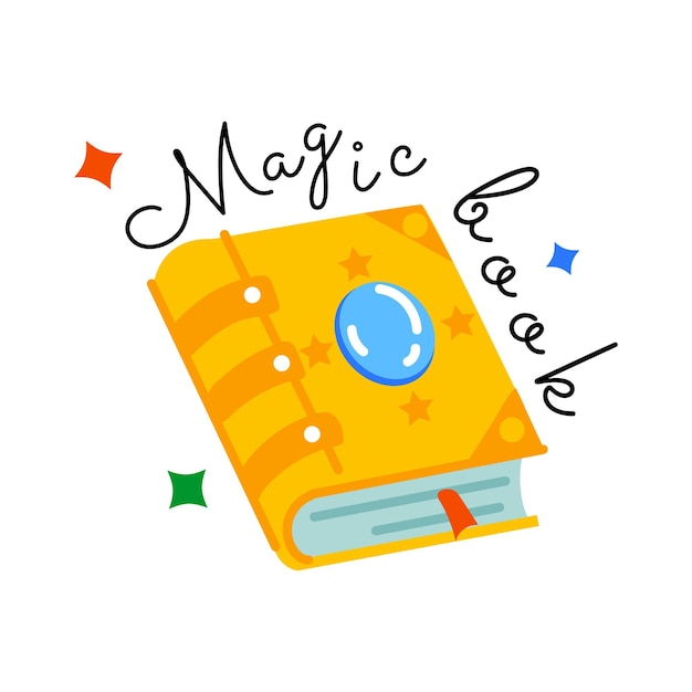 Vector adhesivo plano de diseño creativo del libro de magia