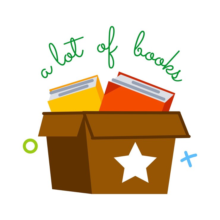 Vector adhesivo plano de moda de la caja de libros