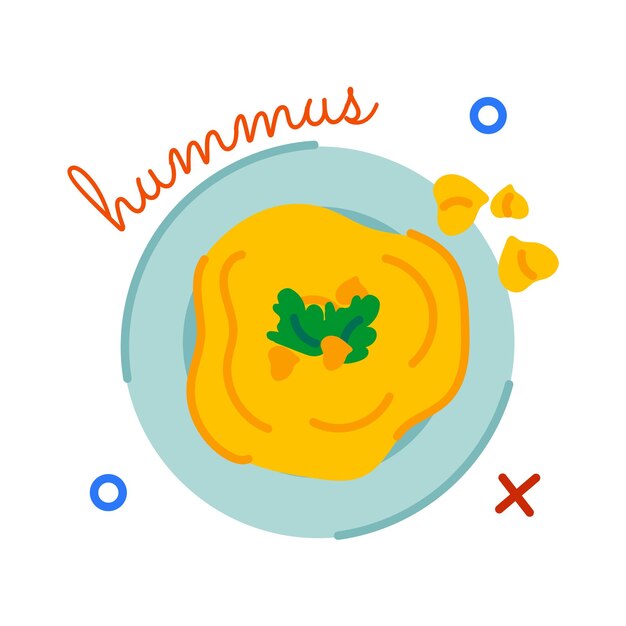 Vector adhesivo plano de moda que representa el plato de hummus