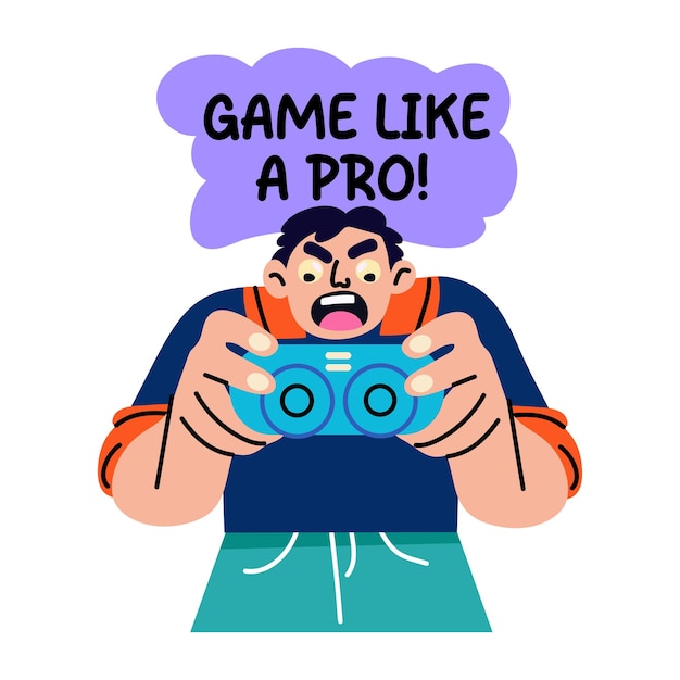 Adhesivo plano que muestra a un jugador profesional jugando un juego