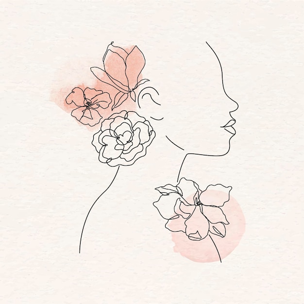 Adhesivo de retrato de mujer monolina acuarela vector de diseño floral