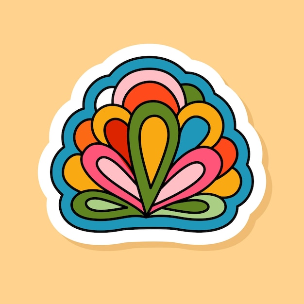 Adhesivo retro de flor aislado en fondo amarillo icono de dibujos animados de estilo de los años 70