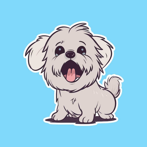 Vector adhesivo de la risa de un lindo perro sobre un fondo azul