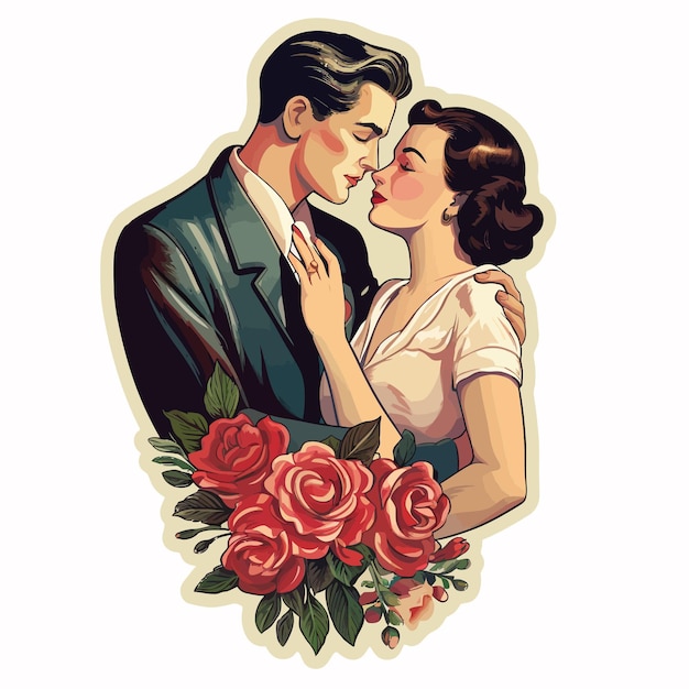 Vector adhesivo romántico de pareja de época