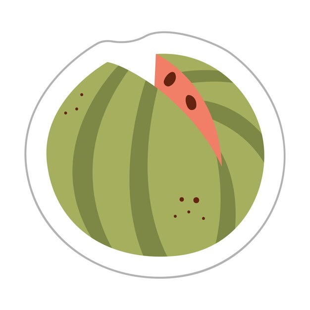 Adhesivo con una sandía cortada Ilustración vectorial plana en color