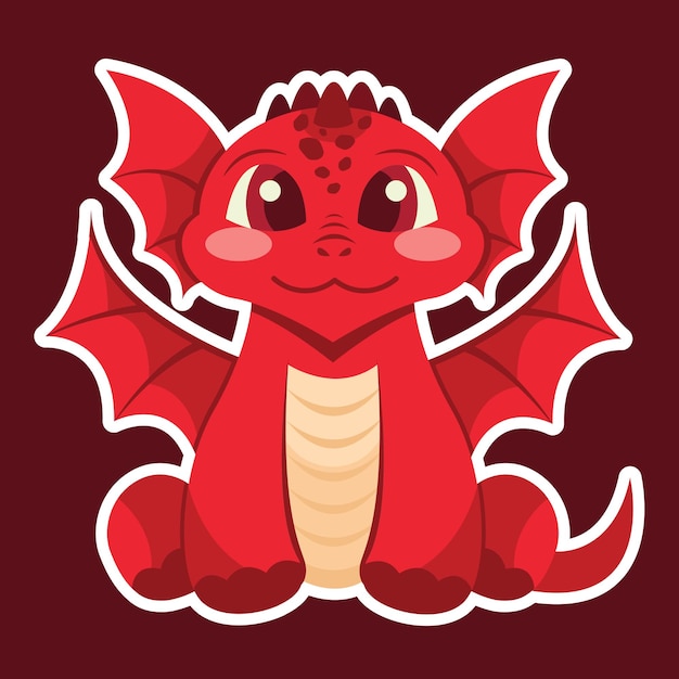 Adhesivo vectorial de un lindo símbolo de dragón rojo de la ilustración vectorial de 2024 dragón lindo