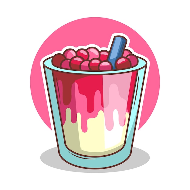 Adhesivo vectorial de té de burbuja dibujado a mano con dibujos animados