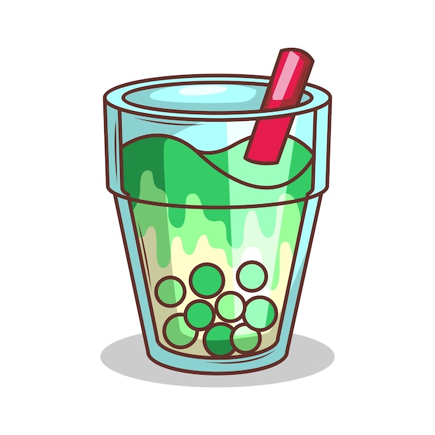 Adhesivo vectorial de té de burbuja dibujado a mano con dibujos animados