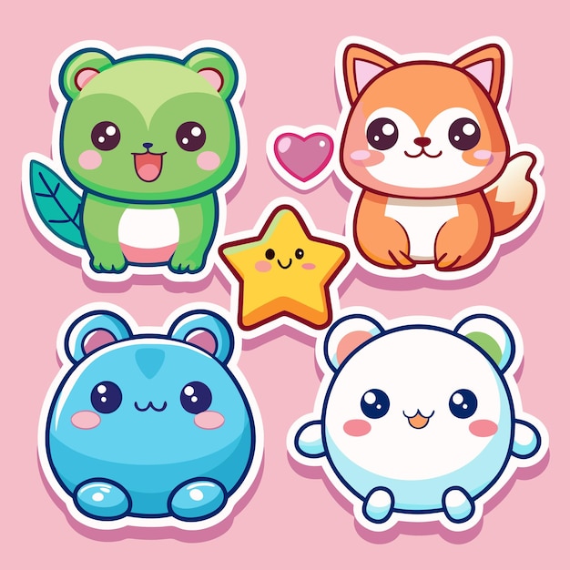 Adhesivos de animales de dibujos animados con una estrella