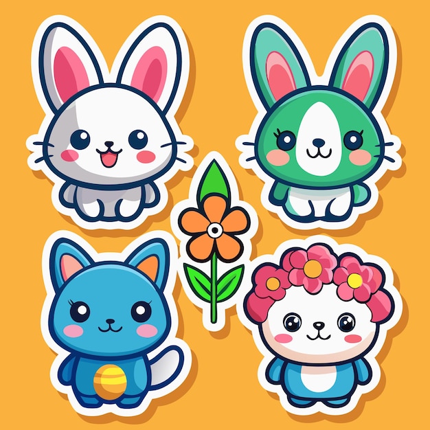 Adhesivos de animales de dibujos animados con flores