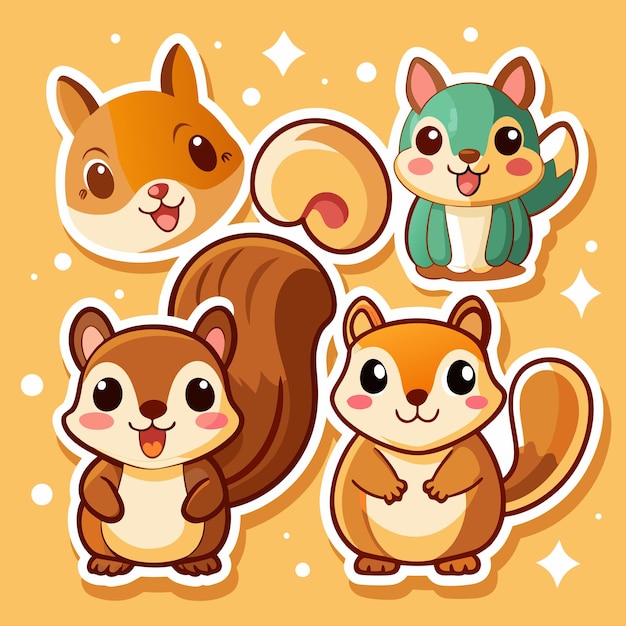 Adhesivos de ardillas de dibujos animados con diferentes expresiones