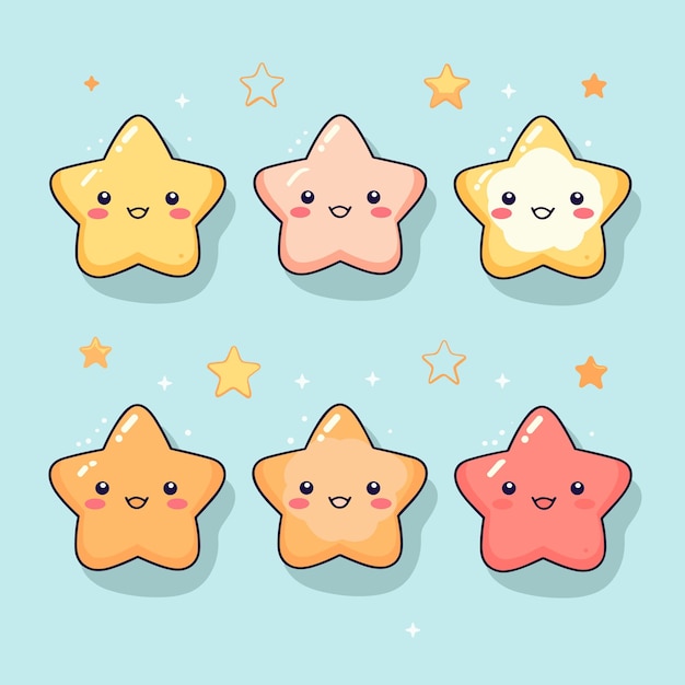Adhesivos de cliparts vectoriales de dibujos animados de estrellas Kawaii Emojis de dibuj os de estrellas Conjunto de estrellas