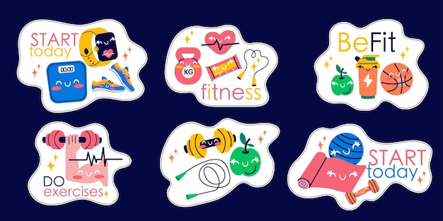 Adhesivos de fitness Kawaii inventario accesorios de gimnasio diseño de equipos deportivos con letras