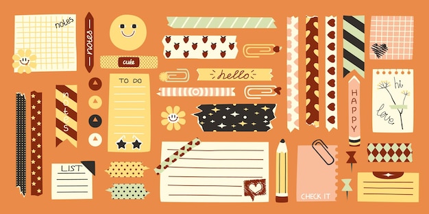 Adhesivos en forma de cinta adhesiva decorativa Notas adhesivas dibujadas a mano por vector