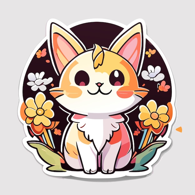 Adhesivos lindos flores de gato vector minimalista blanco