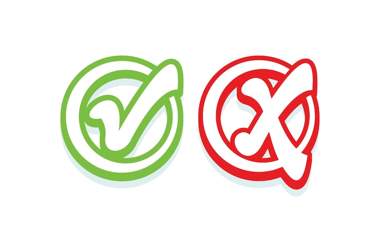 Vector adhesivos de marca de verificación y cruz de vector plano gratuito