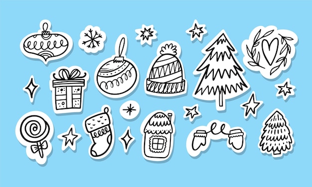 Adhesivos navideños en fondo azul