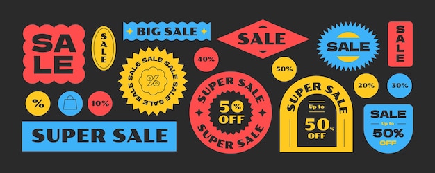Adhesivos de venta modernos etiquetas de parche colección de etiquetas elementos de descuento de forma geométrica