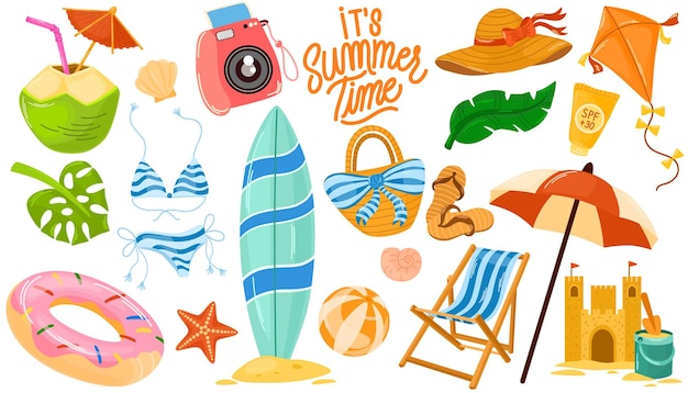 Adhesivos de verano Conjunto para planificador diario Vacaciones tropicales Colección de elementos de scrapbooking