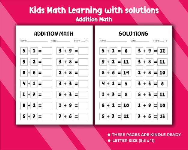 Adición de aprendizaje de matemáticas con soluciones para niños en edad preescolar