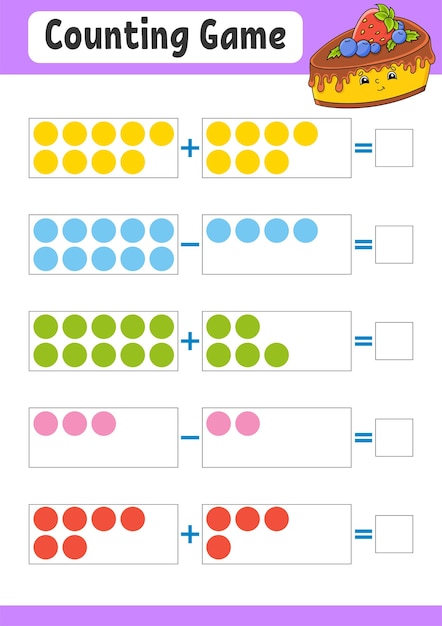 Adición y sustracción. Tarea para niños. Hoja de trabajo de desarrollo de educación.