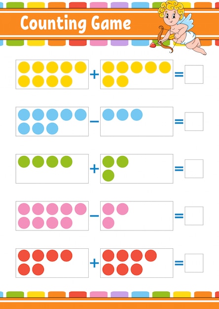 Adición y sustracción. tarea para niños. hoja de trabajo de desarrollo educativo.