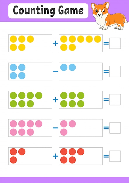 Adición y sustracción. tarea para niños. hoja de trabajo de desarrollo educativo.