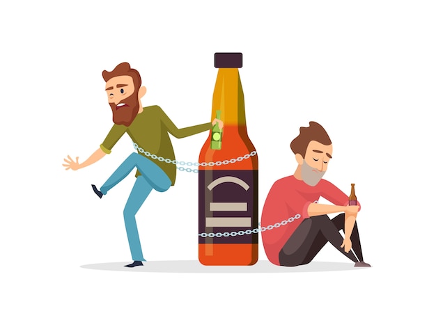 Adicto al alcohol. hombres borrachos, ilustración de vector de abuso de alcohol. concepto de alcoholismo. abuso de alcohol, adicto al alcohol, adicción borracho