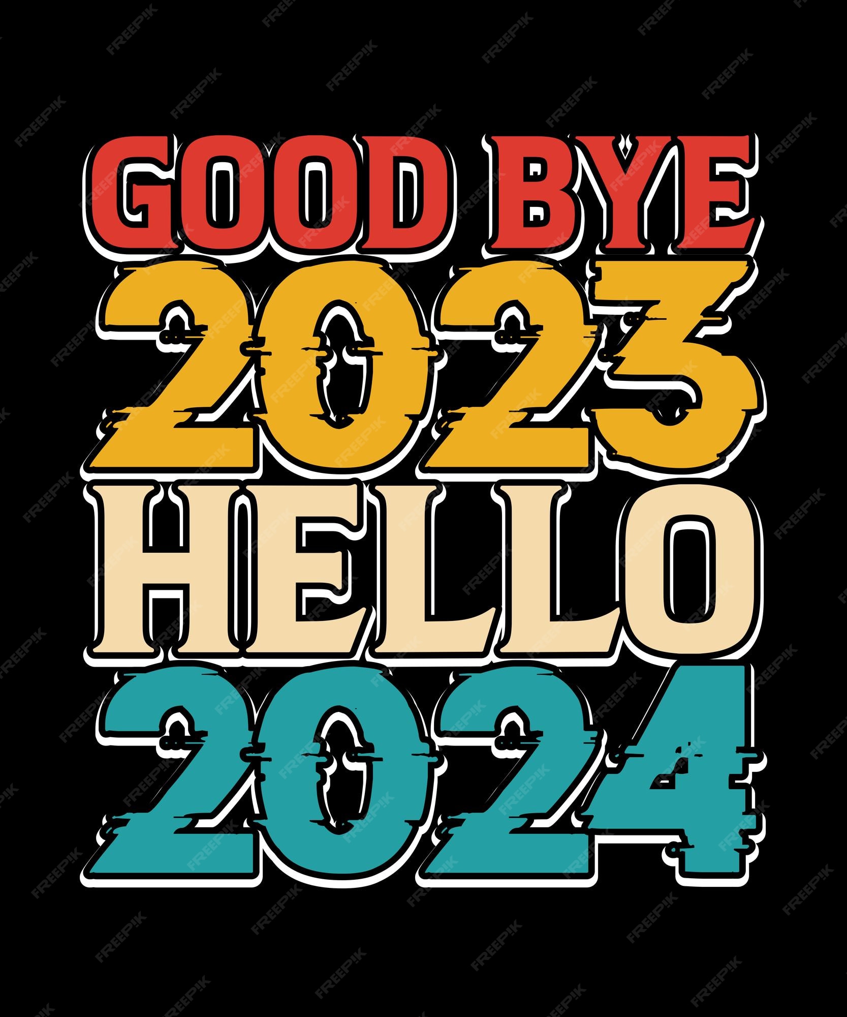 Adiós 2023 hola 2024 bienvenido 2024 año nuevo vector de diseño de