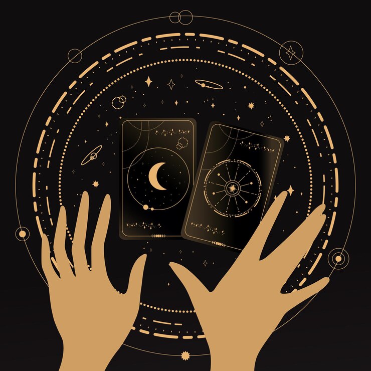 Vector adivinación tarot cartas sobre fondo negro tarot simbolismo misterio astrología esotérica
