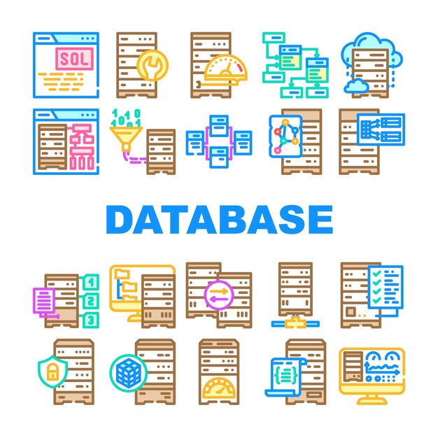 Administrador de la base de datos Iconos de computadora conjunto vector