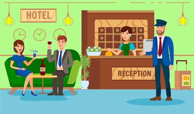 Vector administrador de la recepción del hotel ilustración plana