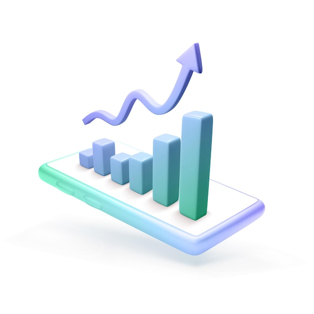 Vector administrar dinero usar teléfono móvil o aplicación comercio de inversión financiera depósito bancario y financiar ganancias o inversión ilustración de vector 3d