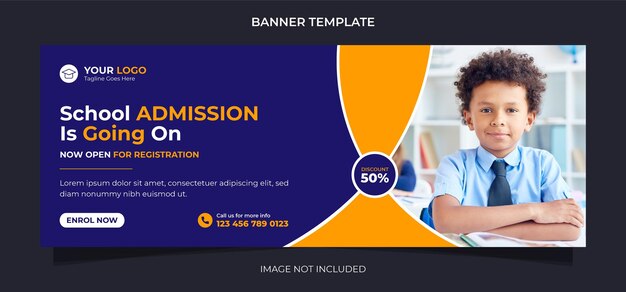 Admisión escolar banner web de redes sociales y portada de facebook o diseño de plantilla de publicación de instagram