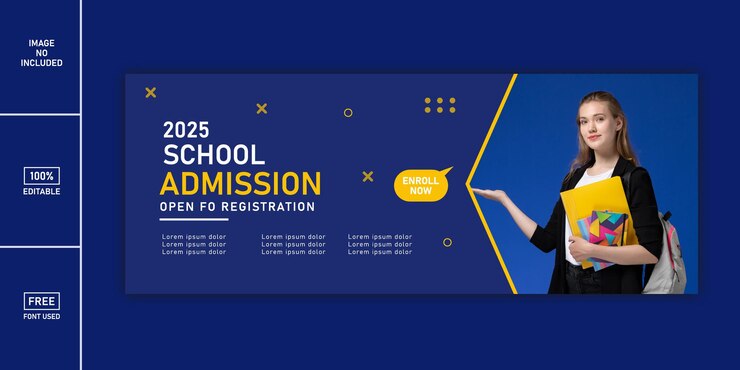 Admisión escolar Diseño de portada de redes sociales Web de admisión de regreso a clases Banners Templete
