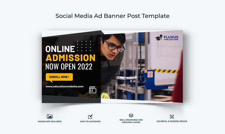 Vector admisión escolar plantilla de publicación de banner de anuncio de facebook de redes sociales abiertas vector premium